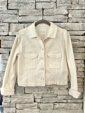 PAIGE Off-White Denim Jacket with Button Front
